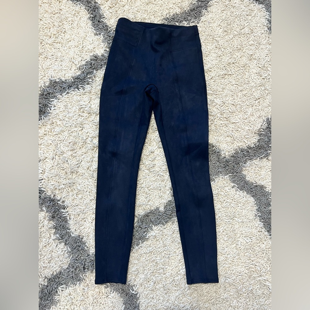Spanx Navy Faux Suede High-Waisted Sculpting Leggings- Size Small